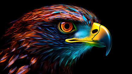 Hawk Eagle Portrait Animal Plexus Neon Black Background Digital Desktop Wallpaper HD 4k Network Light Glowing Laser Motion Bright Abstract	