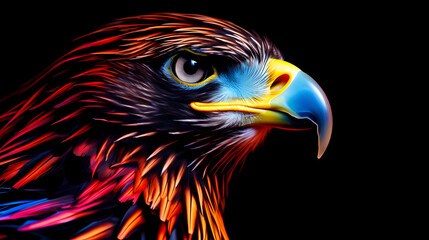 Hawk Eagle Portrait Animal Plexus Neon Black Background Digital Desktop Wallpaper HD 4k Network Light Glowing Laser Motion Bright Abstract	