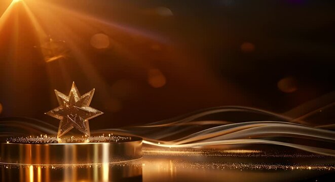 Golden Star Podium with Stunning Light Effects for Award Ceremonies. Concept Award Ceremonies, Golden Star Podium, Stunning Light Effects