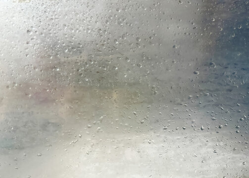 wet glass background, water drop texture on transparent mirror