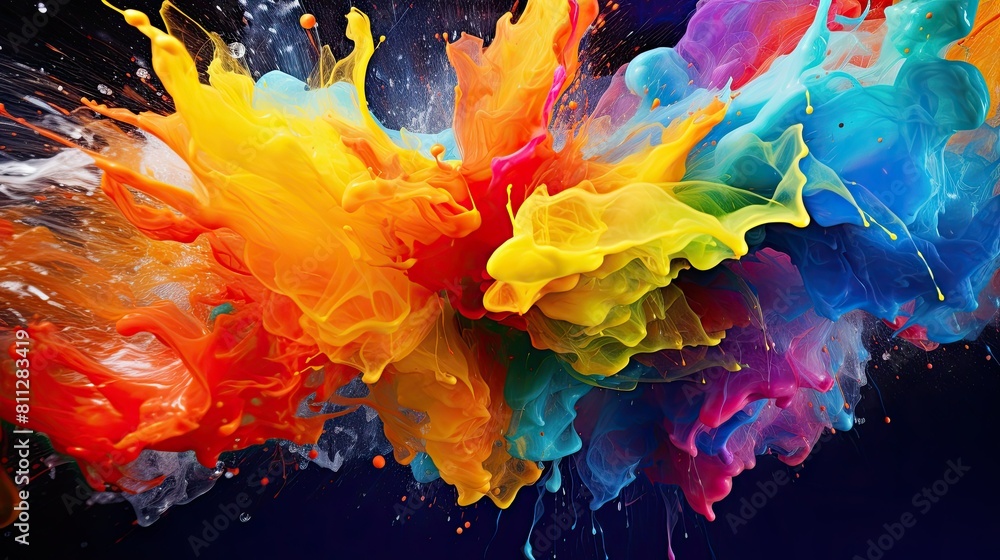 Poster macro shot of colorful paint splashes in motion