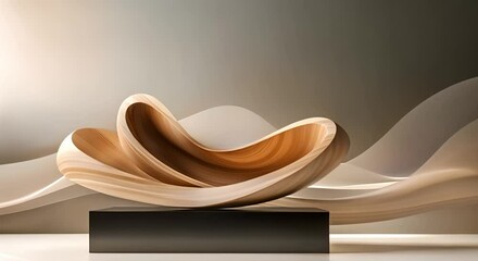 Abstract wooden shapes on pedestal form a modern monochrome minimalist design. Concept Abstract Art, Wooden Shapes, Minimalist Design, Monochrome, Modern Concept - Powered by Adobe