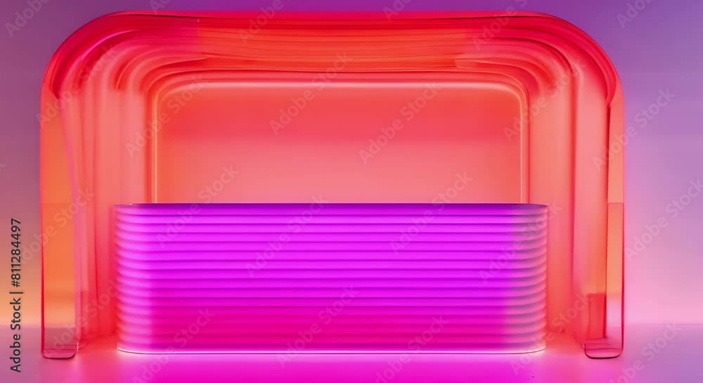Poster d visualization: pink striped kiosk stand with empty display. concept mockup design, visual merchand