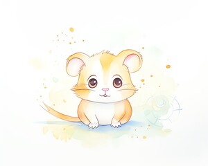 Illustrate a small hamster from a unique, tilted perspective, highlighting its sleek, modern appearance against a background