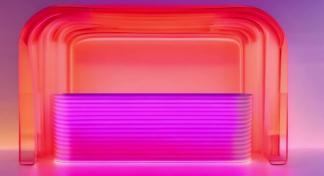 D Visualization: Pink Striped Kiosk Stand with Empty Display. Concept Mockup Design, Visual Merchandising, Retail Display, 3D Rendering, Pink Theme