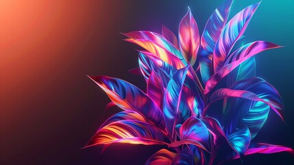 Create a vibrant and surreal illustration of a tropical plant withHong Cai Se De  leaves