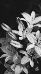 Black and white lilies close-up with soft focus. Floral macro photography