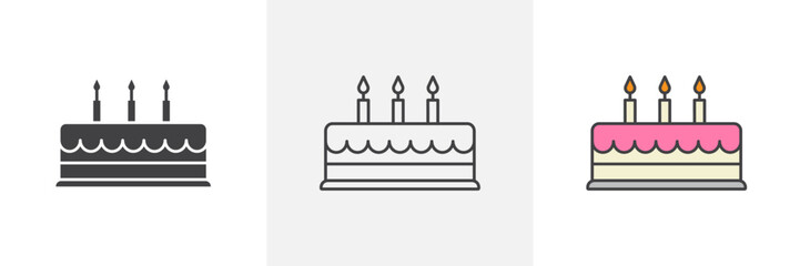 Celebration Cake Icon Collection. Anniversary Dessert Vector Design. Festive Cake Symbol.