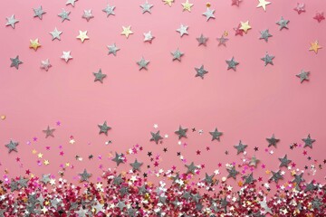 Pink Background With Silver and Gold Stars