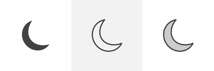 Ramadan Moon Icon Set. Half Moon Phase Vector Symbol.
