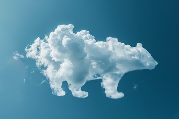 In the sky, a cloud resembling a bear shape floats effortlessly, A patch of clouds shaped like an animal, floating serenely by