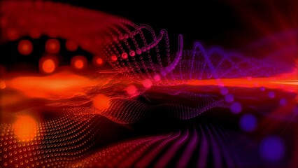 energy waves with light rays and particles. Abstract background. 