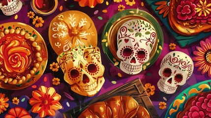 Enjoy Guagua and Colada Morada for the Day of the Dead along with Guagua de Pan and Wawas de Pan Dive into an intricate illustration showcasing the bread of the dead in Bolivia Ecuador and  - Powered by Adobe