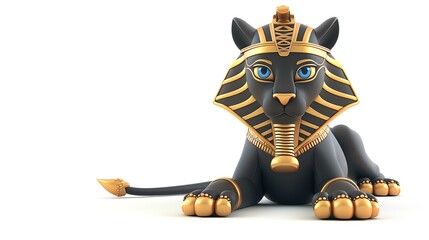 3D illustration of a black panther wearing an ancient Egyptian headdress.