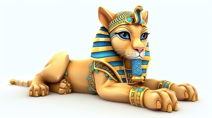 3D illustration of a cartoon Sphinx. The Sphinx is a mythical creature with the body of a lion and the head of a human.