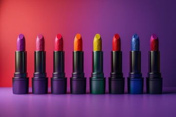 Flat design front view, Colorful lipstick and black bar lipstick. professional artist theme, vivid color