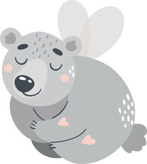 
A colorful vector illustration of a cute fairy bear, done in an adorable childish style, perfect for children's books or themed decorations.