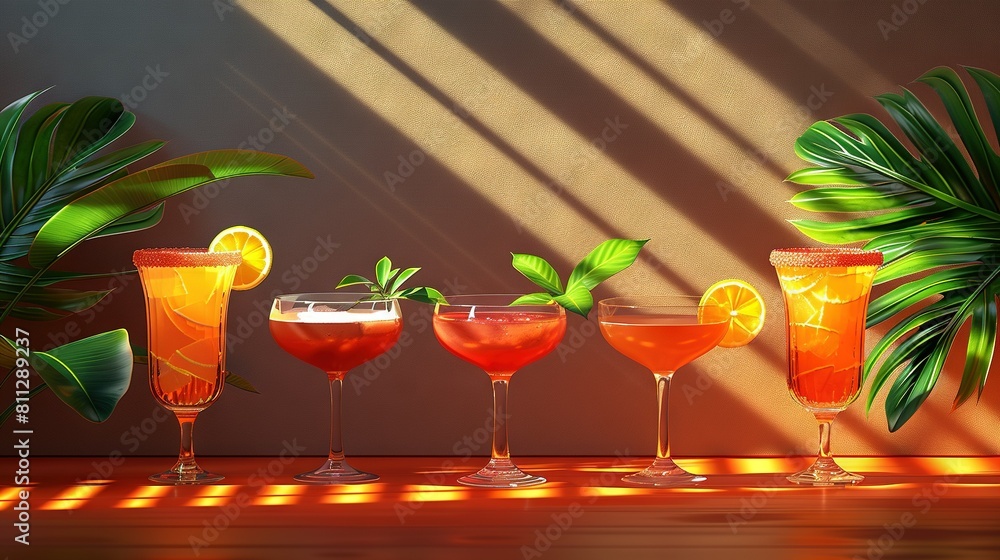 Poster a quartet of goblets adorned with varying beverages and accented with lemons and greenery