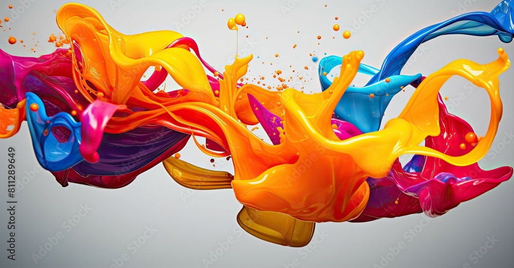 Poster macro shot of colorful paint splashes in motion