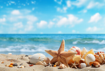 Sea shells starfish on beach
