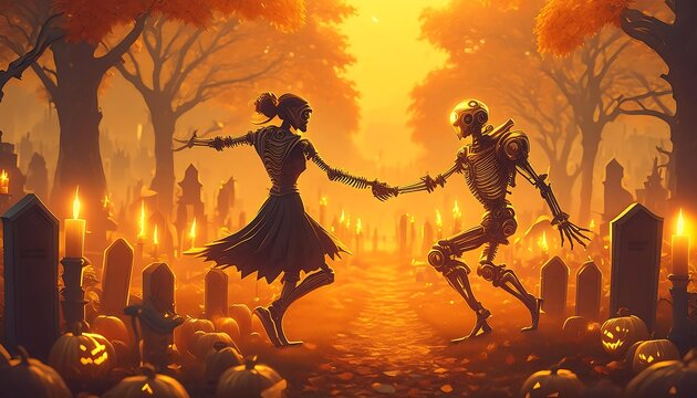 Totentanz zweier Skelette Fantasie Friedhof