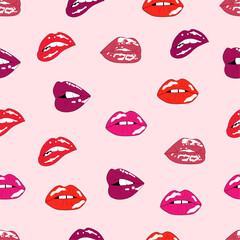 Seamless pattern with womans' lips. Love theme, feminine design. Hand drawn vector illustration
