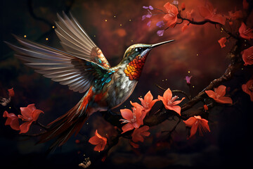Fototapeta premium Ethereal Hummingbird Amidst Blooms