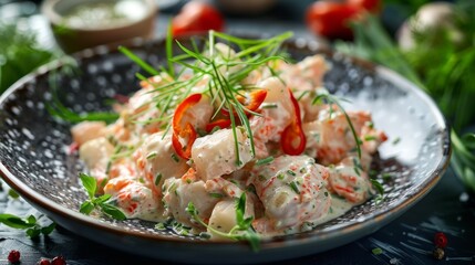 American cuisine. Crab salad with tarragon. 