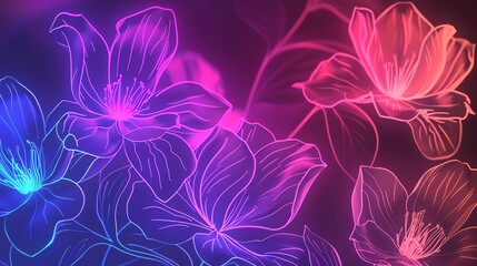 Create a seamless pattern with glowing neon flowers