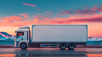 White food truck Side view isolated white background. AI generated image
