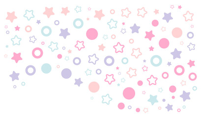 Pastel simple stars and circles corner particles. Vector illustration.	