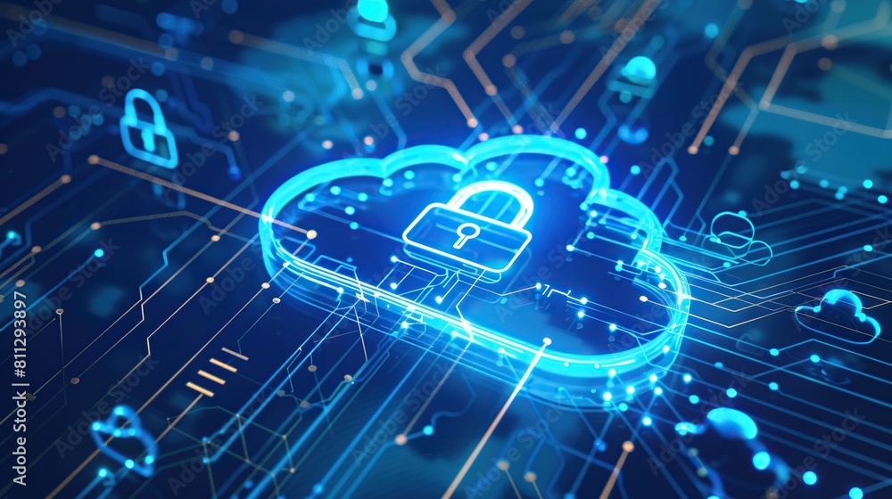Aufkleber Digital security data connection concept with Cloud and padlock icon in motherboard.