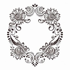 Indian Henna Frame. Decorative floral wreath with intricate patterns and henna-inspired design.