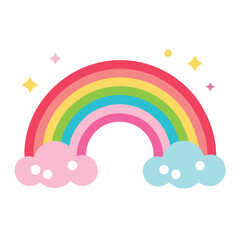pink rainbow with clouds vector design