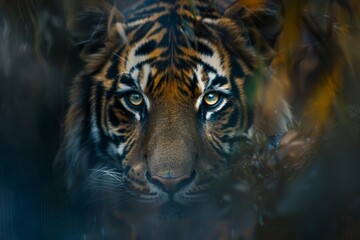 Obraz premium Intense Gaze of a Fierce Tiger Prowling in the Mystical Jungle