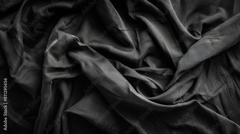 Poster a black fabric with a pattern of lines and dots. the fabric is folded and has a shiny appearance