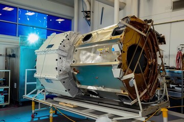 A large metal object is seen inside a building.