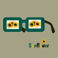 Flat Design Illustration with Sunglasses at Sunflowers
