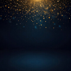 Golden shiny abstract background with blurred emerald lights sprinkles