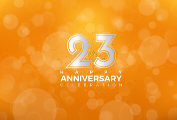 23th Anniversary celebration, 23 Anniversary celebration, Realistic 3d sign, Orange background, festive illustration, Silver number 23 sparkling Glitter, 23,24

