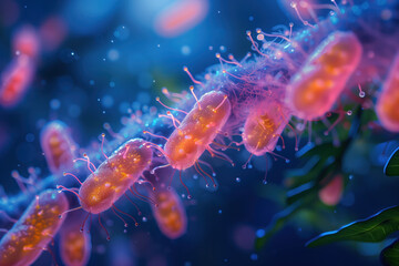 Obraz premium Gems, Bacteria and Viruses Under Microscope, Generative AI