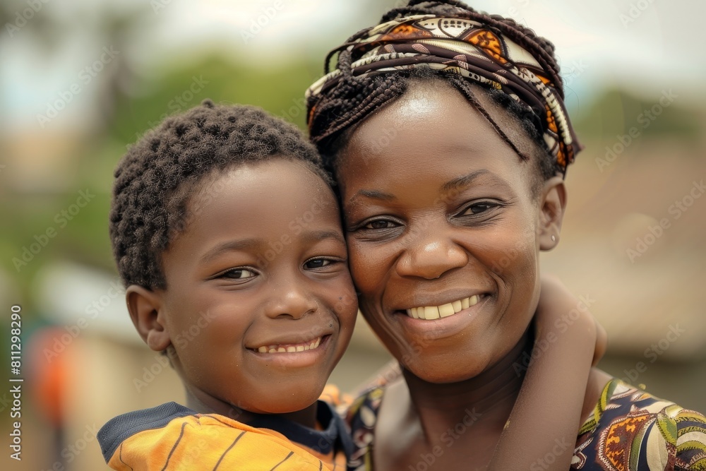 Sticker A woman and a child are happily smiling for the camera, A portrait of a mother and son smiling together