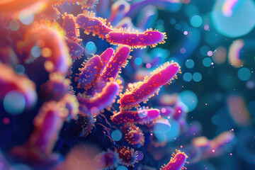 Fototapeta premium Gems, Bacteria and Viruses Under Microscope, Generative AI