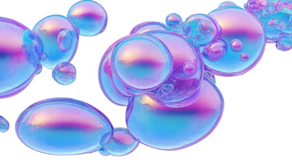 Vibrant holographic bubbles 3D render in glossy textures