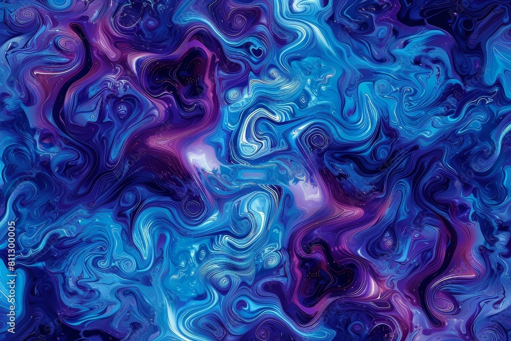 Poster psychedelic swirls of blue and purple colors create a captivating pattern in this vibrant background