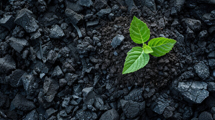 Green Plant Thriving in Rich Black Soil: Agricultural Growth Concept