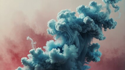 Surreal blue and pink smoke clouds in dramatic sky