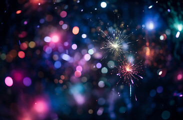 Obraz premium Vibrant Firework Spectacle with Bokeh Lights
