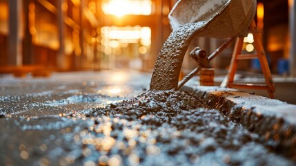 Cement mixer is pouring concrete into a hole © Tanakorn