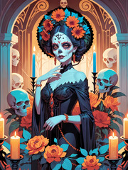 Fototapeta premium Floral Catrina Painting Generative AI Illustration 